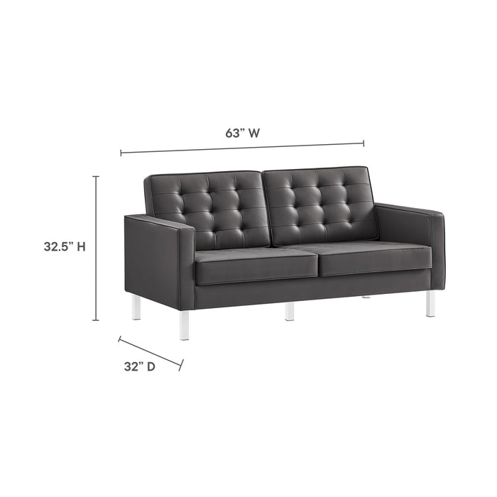 Modway Loft Tufted Vegan Mid-Century Modern Leather Loveseat