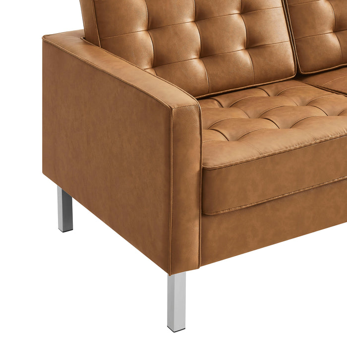 Modway Loft Tufted Vegan Mid-Century Modern Leather Loveseat