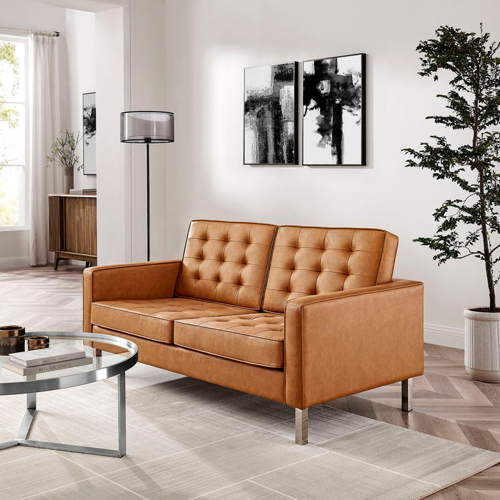 Modway Loft Tufted Vegan Mid-Century Modern Leather Loveseat