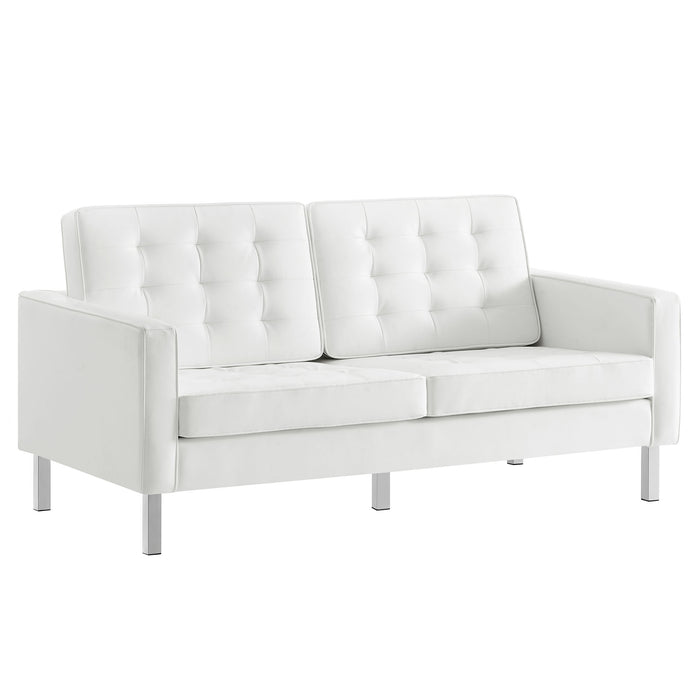 Modway Loft Tufted Vegan Mid-Century Modern Leather Loveseat