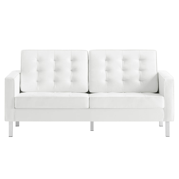 Modway Loft Tufted Vegan Mid-Century Modern Leather Loveseat