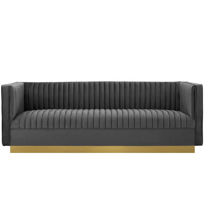 Modway Sanguine Vertical Channel Tufted Modern Velvet Sofa