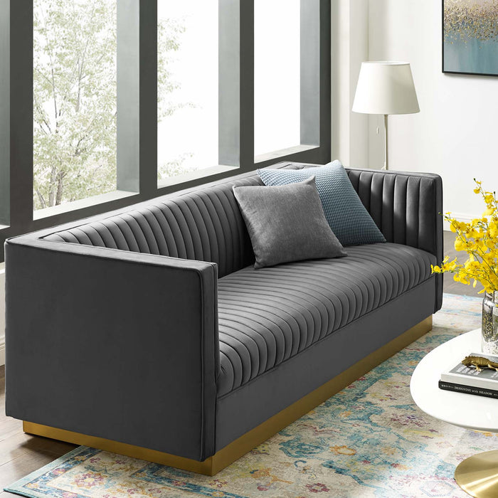 Modway Sanguine Vertical Channel Tufted Modern Velvet Sofa