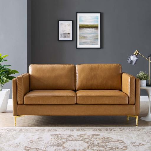 Modway Kaiya Vegan Mid-Century Modern Leather Sofa 