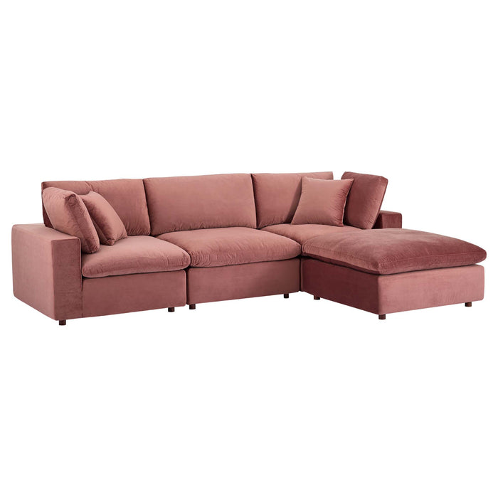 Modway Commix Down-Filled Velvet 4-Piece Sectional Sofa