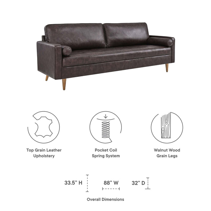 Modway Valour 88" Mid-Century Modern Leather Sofa