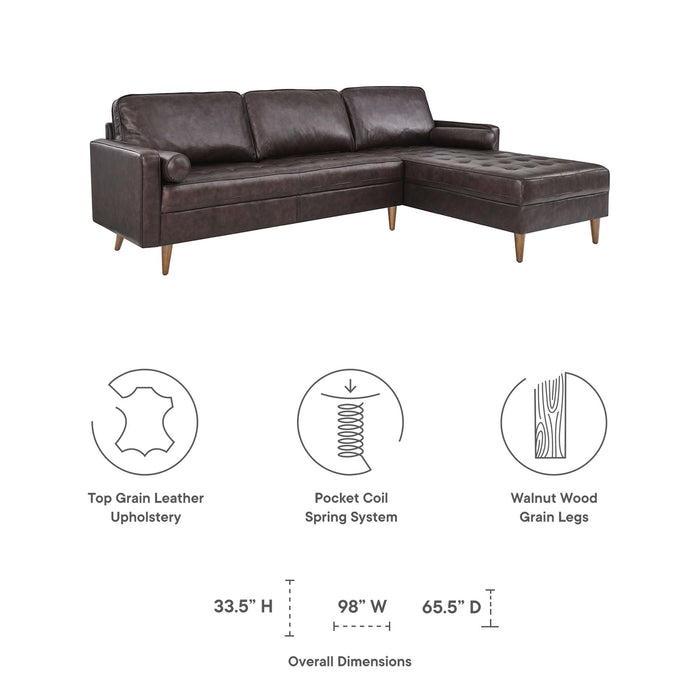 Modway Valour 98" Leather Mid-Century Modern Sectional Sofa