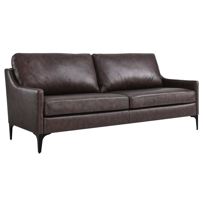 Modway Corland Mid-Century Modern Upholstered Leather Sofa