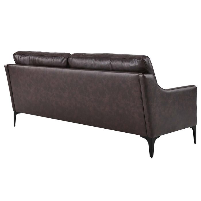 Modway Corland Mid-Century Modern Upholstered Leather Sofa