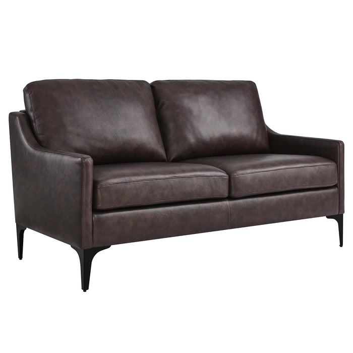 Modway Corland Leather Mid-Century Modern Loveseat