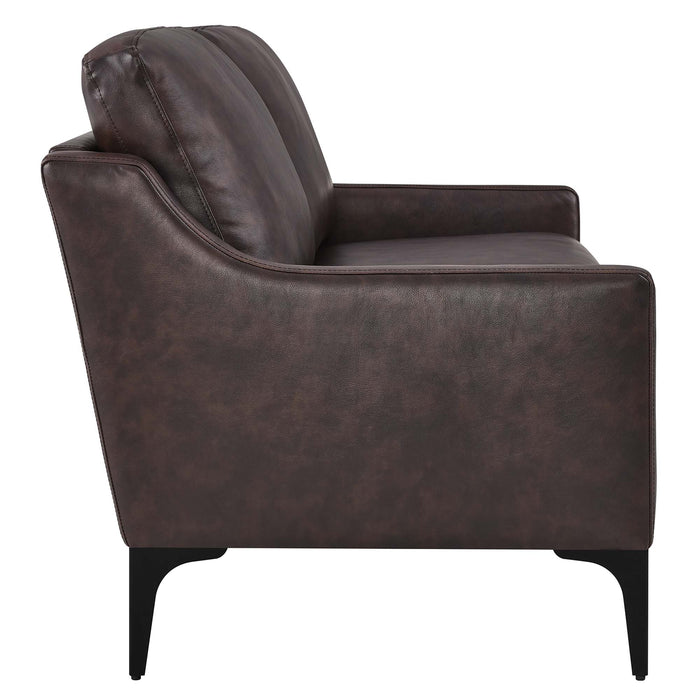 Modway Corland Leather Mid-Century Modern Loveseat