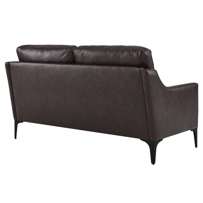 Modway Corland Leather Mid-Century Modern Loveseat