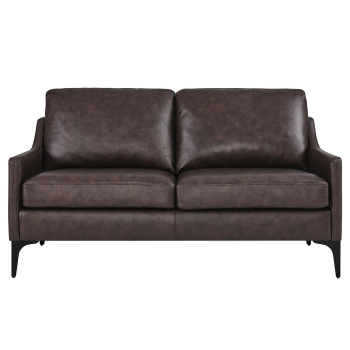 Modway Corland Leather Mid-Century Modern Loveseat