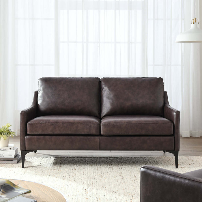 Modway Corland Leather Mid-Century Modern Loveseat