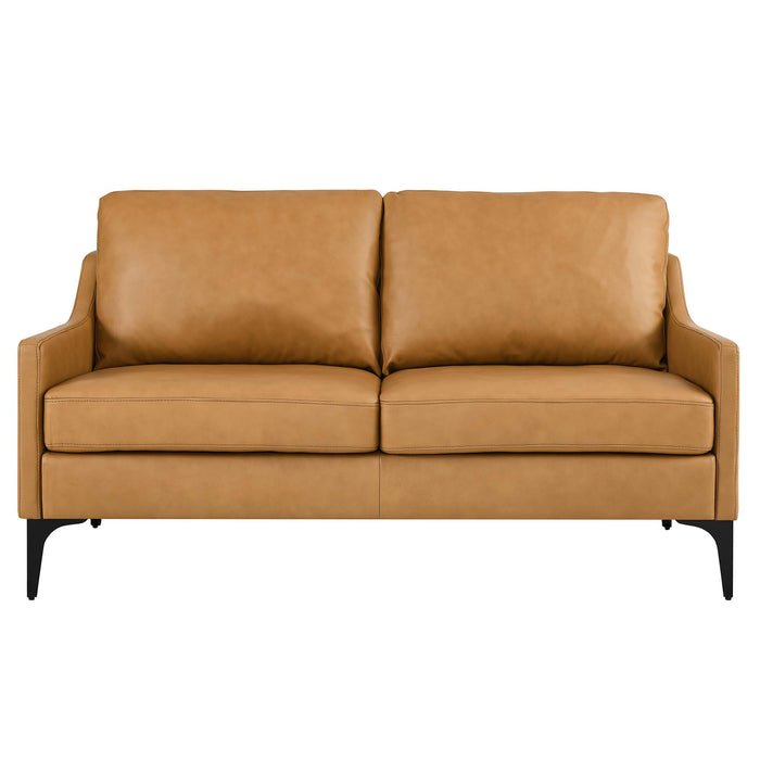 Modway Corland Leather Mid-Century Modern Loveseat