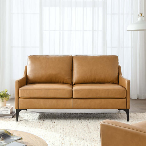 Modway Corland Leather Mid-Century Modern Loveseat