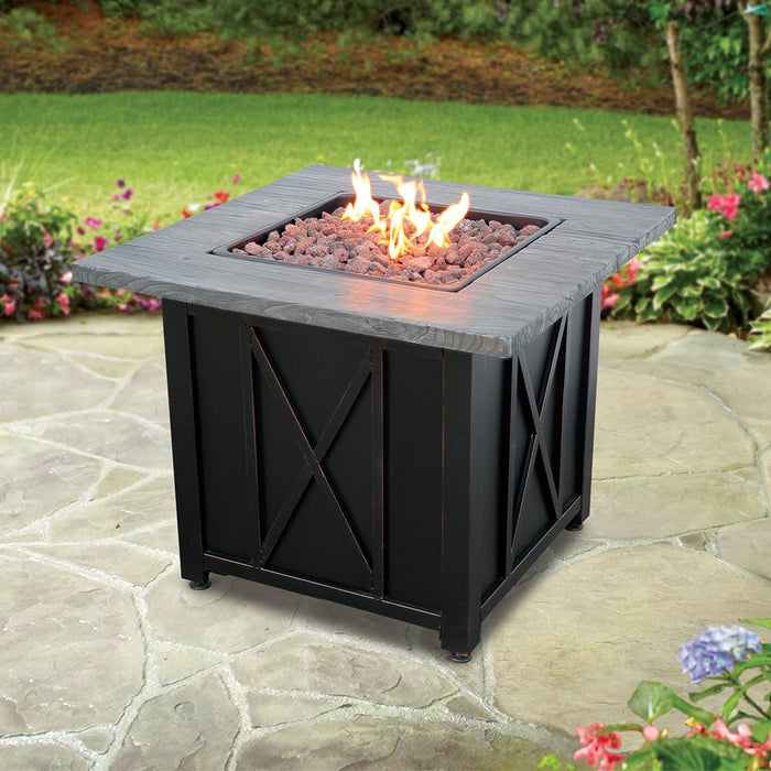 Endless Summer Grey Stainless Steel Gas Outdoor Fire Pit Table Mr. Bar-B-Q