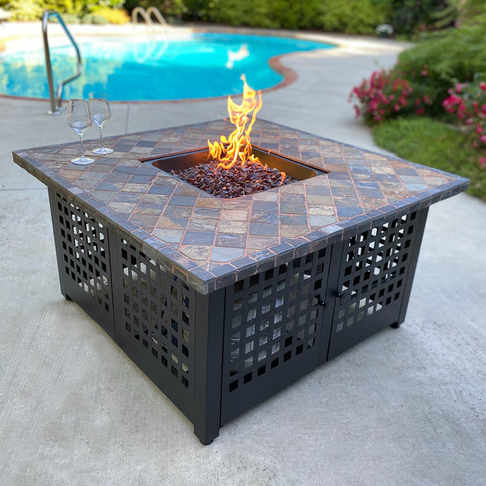 Endless Summer Elizabeth Large Gas Fire Pit Table Tile Mantel Mr. Bar-B-Q