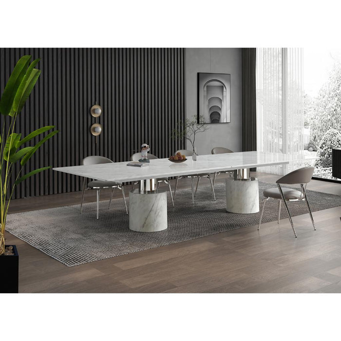 Whiteline Modern Extra Large White Marble Geneva Dining Table