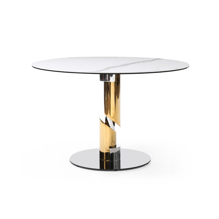 Whiteline Modern Gloria Round White Glass Dining Table