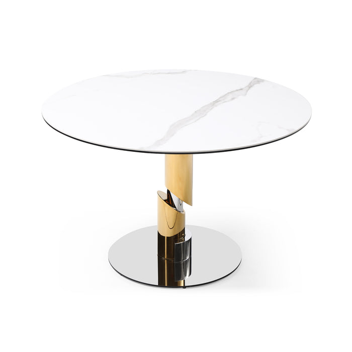 Whiteline Modern Gloria Round White Glass Dining Table Set
