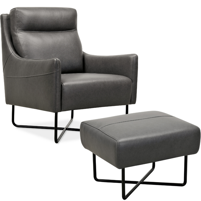 Hooker Furniture Leather Living Room Efron Club Chair with Ottoman