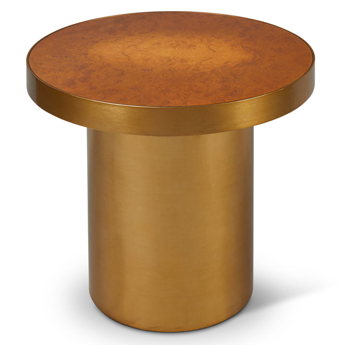 Urbia IE Series Lara End Table Oak Burl Stainless Steel Base