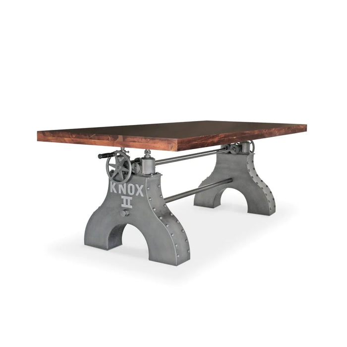 KNOX II Adjustable Dining Table - Industrial Iron Base - Mahogany Top