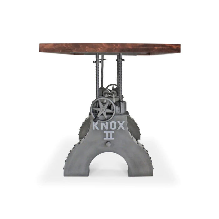 KNOX II Adjustable Dining Table - Industrial Iron Base - Mahogany Top