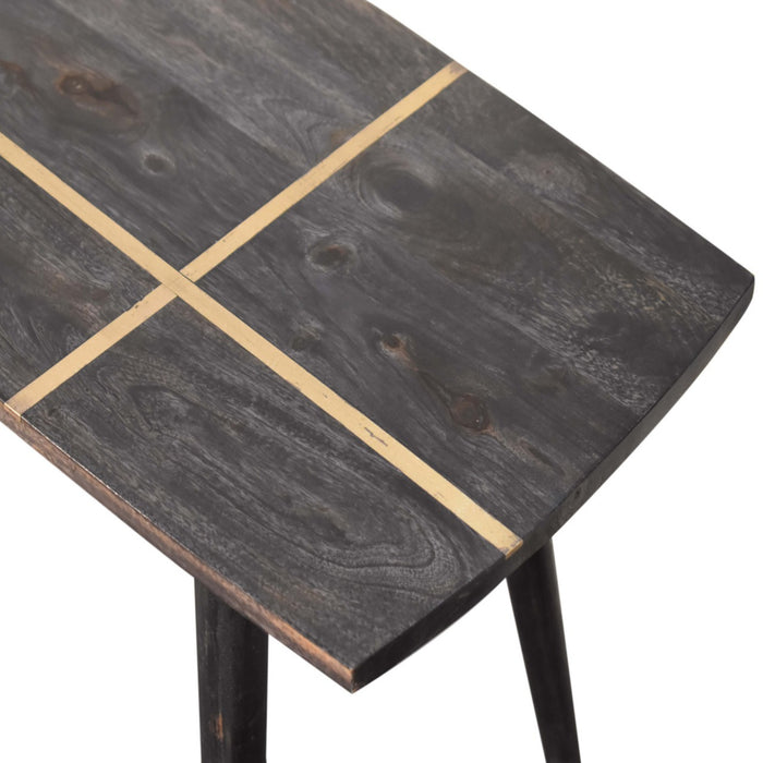 TableUps Midnight Dark Wood Ash Black Brass Inlay Coffee Table