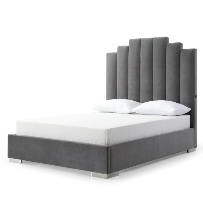 Whiteline Modern Jordan Grey Fabric Queen Size Bed 