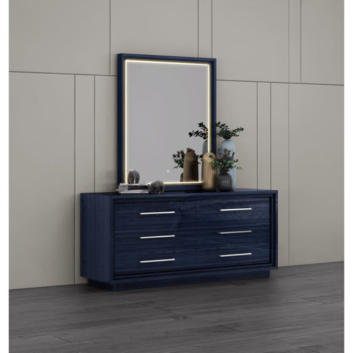 Whiteline Modern Alexander Blue High Gloss Wall Mirror w/ LED Light 