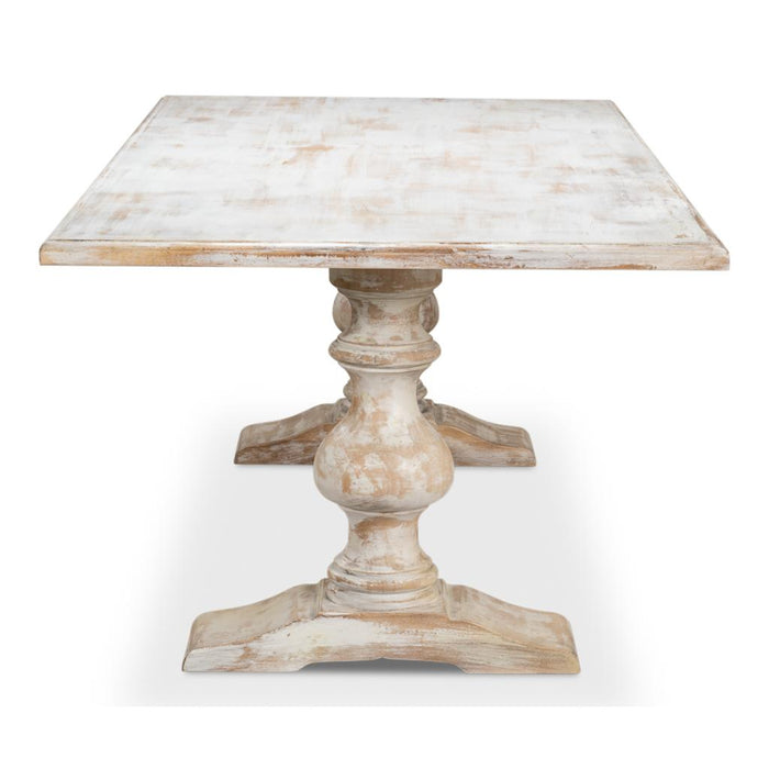 Sarreid Lionisio Trestle Dining Table, White Pedestal Base