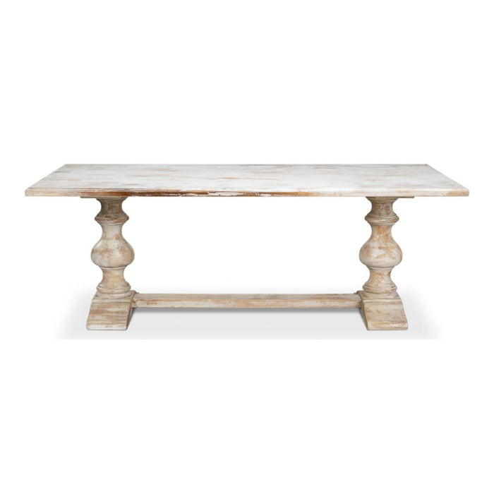 Sarreid Lionisio Trestle Dining Table, White Pedestal Base