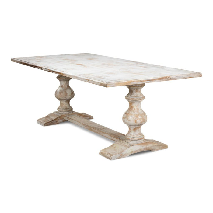 Sarreid Lionisio Trestle Dining Table, White Pedestal Base