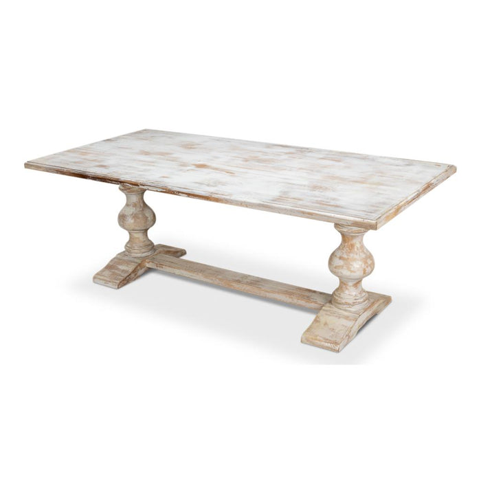 Sarreid Lionisio Trestle Dining Table, White Pedestal Base