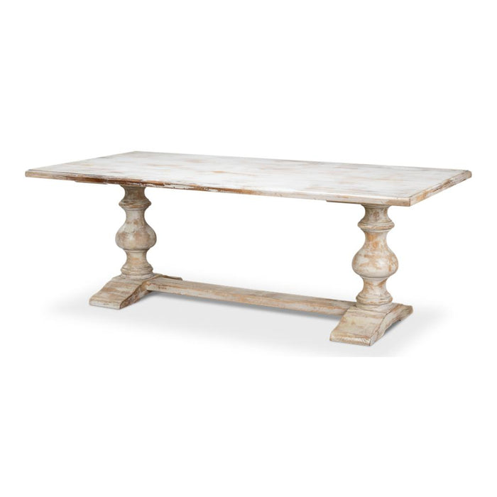 Sarreid Lionisio Trestle Dining Table, White Pedestal Base