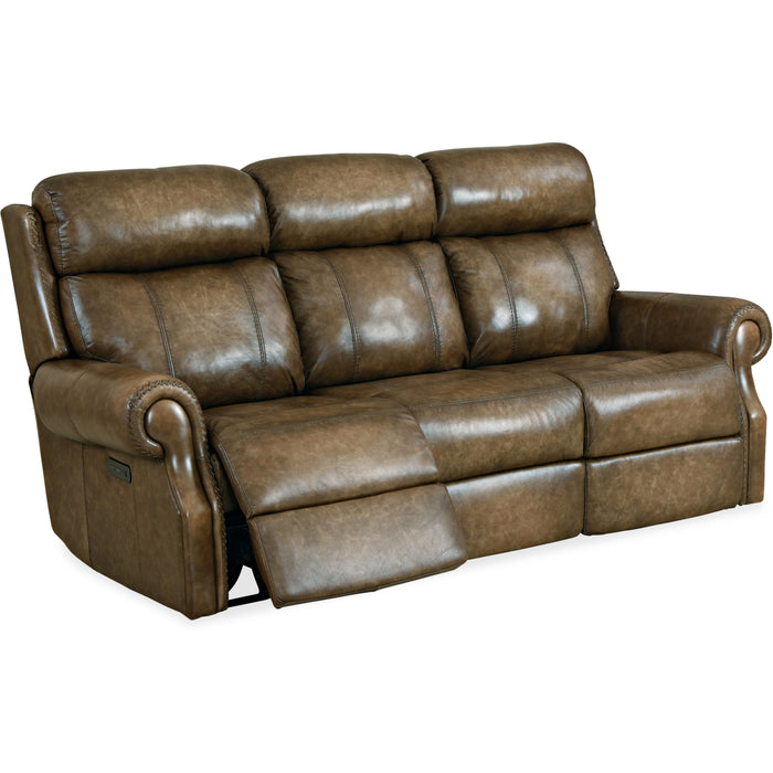 Hooker Furniture Leather Montel Lay Flat Power Reclining Sofa