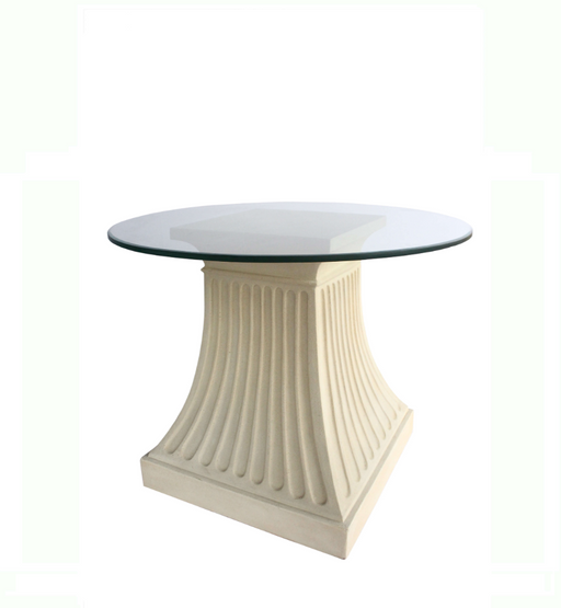 Anderson Teak Fluted Pedestal Round Glass Top Dining Table