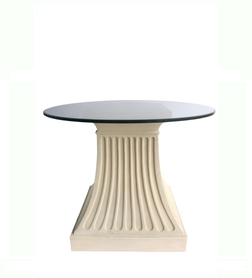 Anderson Teak Fluted Pedestal Round Glass Top Dining Table