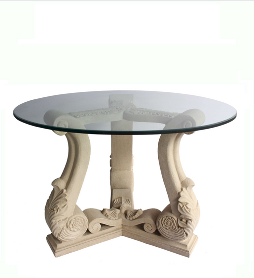 Anderson Teak Fleur Round Glass Top Stone Dining Table