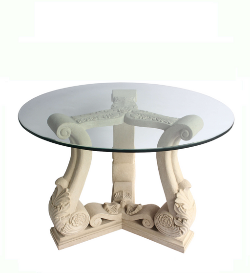 Anderson Teak Fleur Round Glass Top Stone Dining Table