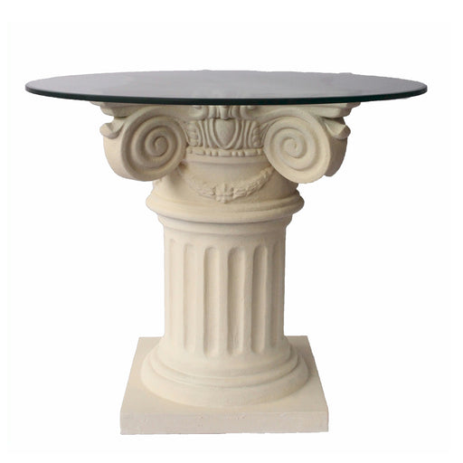 Anderson Teak Florence Pedestal Round Glass Top Dining Table