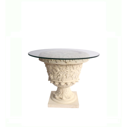 Anderson Teak French Round Glass Top Pedestal Stone Dining Table