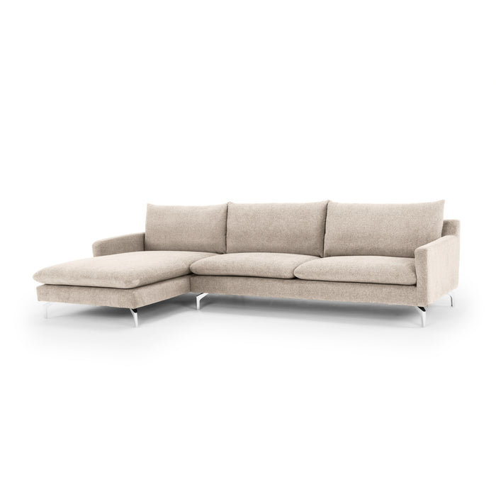 Urbia Modern Anderson Chaise Sectional LAF Beige Upholstery Chrome Legs