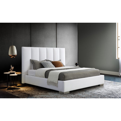 Whiteline Modern Velvet White Fabric King Size Bed 