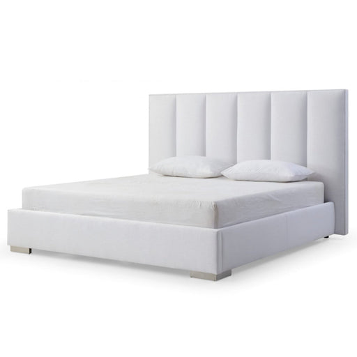 Whiteline Modern Velvet White Fabric King Size Bed 