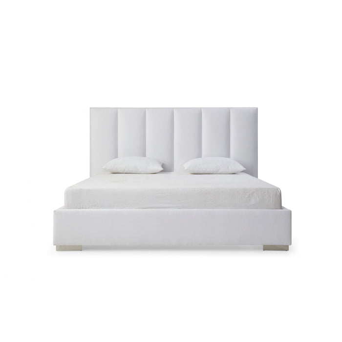 Whiteline Modern Velvet White Fabric King Size Bed 