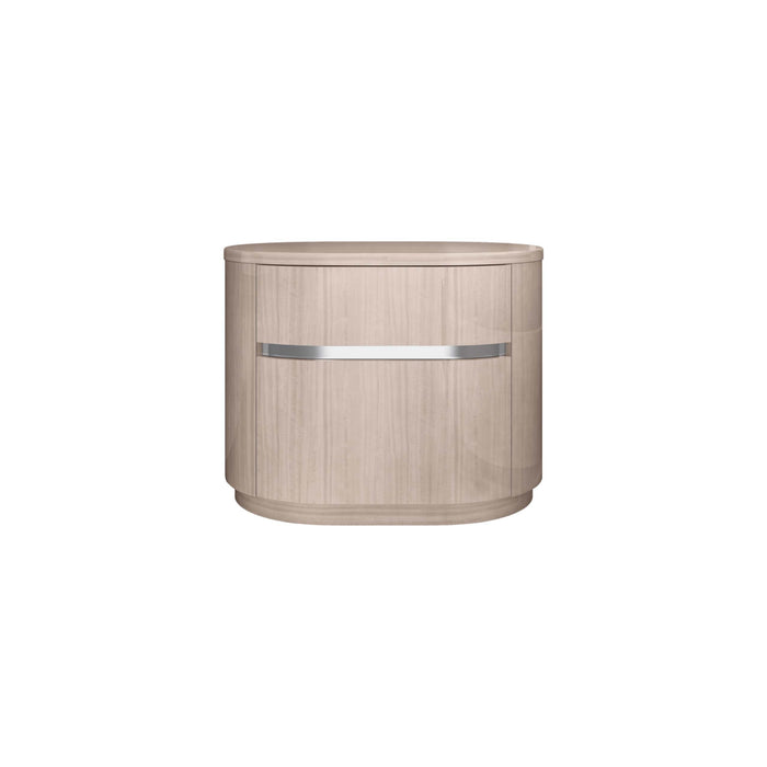 Whiteline Modern Waves High Gloss Beige Wood Nightstand 