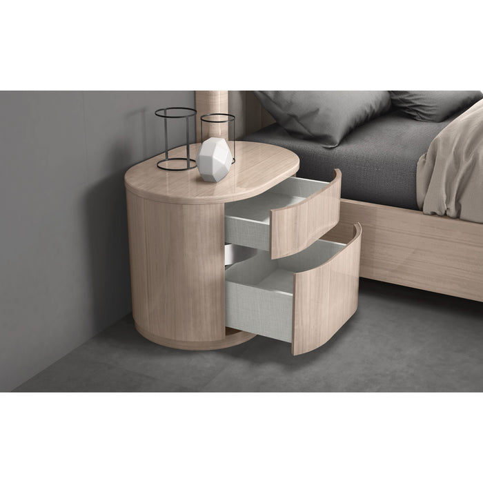 Whiteline Modern Waves High Gloss Beige Wood Nightstand 